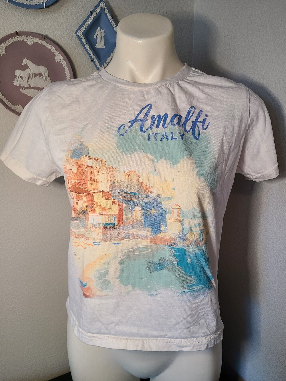 Amalfi Italy Tee Coastal Travel Graphic Y2K Style T-Shirt 100% Cotton Size L